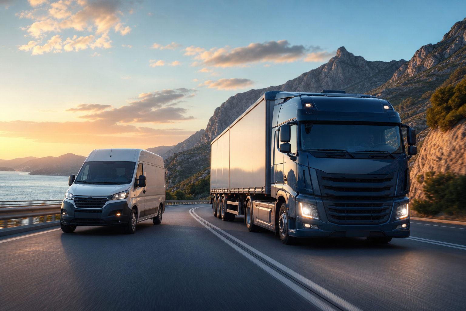 Land freight — delivery trucks transporting parcels by road
